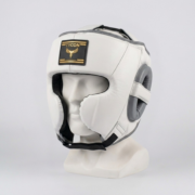 Tycon Sports Professional Boxing Headguard | 100% Cowhide Leather White & Gray - Image 2