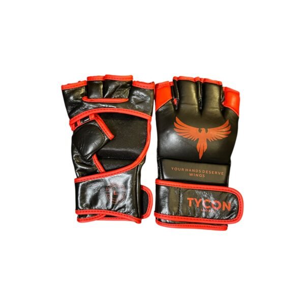 Tycon Sports Professional MMA Grappling Gloves | 100% Cowhide Leather – Black & Red
