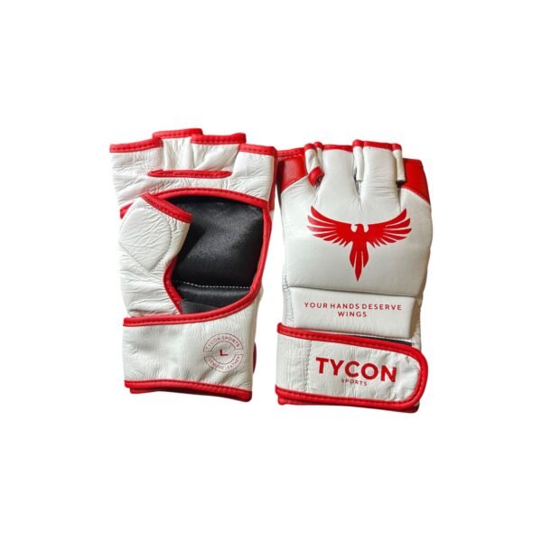 Tycon Sports Professional MMA Grappling Gloves | 100% Cowhide Leather – White & Red