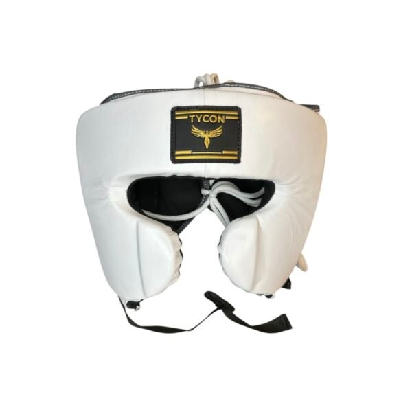 Tycon Sports Professional Boxing Headguard | 100% Cowhide Leather White & Gray