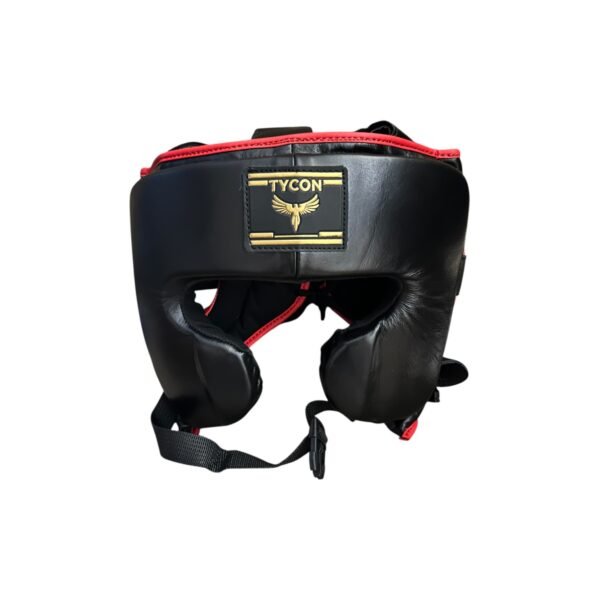 Tycon Sports Professional Boxing Headguard | 100% Cowhide Leather Black & Red